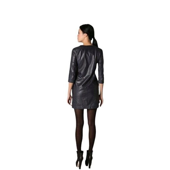 VINCE Lamb Leather Tunic Shift Dress - Picture 2 of 14